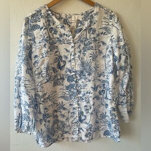 Joie 100% Linen Button Down Toile Plus Size Shirt Size 1X